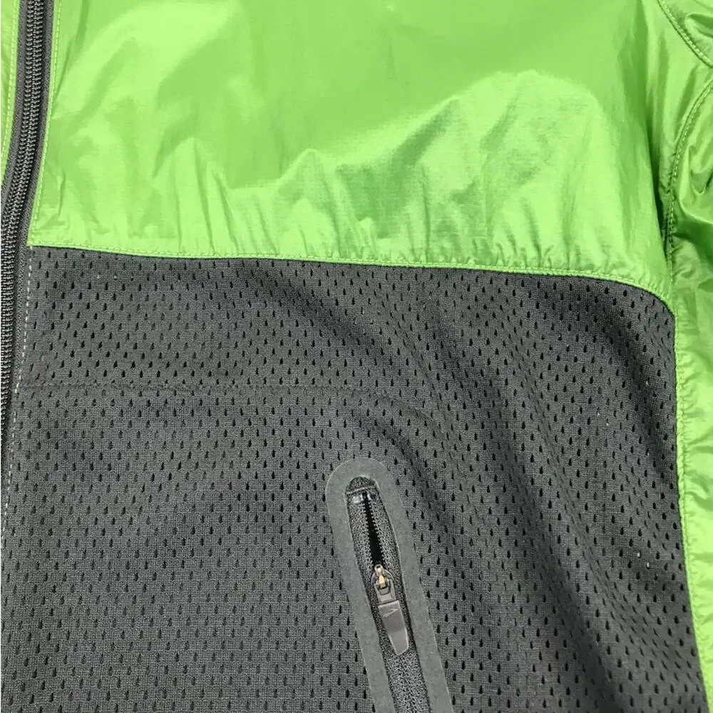 BROOKS Run-Thru Nylon Mesh Colorblock Packable Jacket Sz L Green Black Outdoor